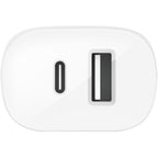 Belkin 37W Portable Dual Port USB-C Wall Charger - 1xUSB-A (12W), 1xUSB-C (30W) - Fast Charging - Power Adapter - White - WCB007dqWH
