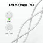 Belkin BoostCharge Pro USB-C Braided Cable with Lightning Connector, 6.6ft/2m, White - CAA022fq2MWH