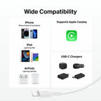 Belkin BoostCharge Pro USB-C Braided Cable with Lightning Connector, 6.6ft/2m, White - CAA022fq2MWH