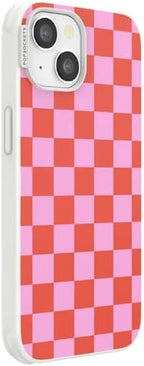 PopSockets iPhone 14 Phone Case with MagSafe- to-Go Wrap | Magnetic, Wireless Charging, Camera & Drop Protection, Checkered, Red, Textured