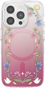 PopSockets iPhone 15 Pro Phone Case with MagSafe, Wireless Charging Compatible, Disney - Boho Wildflowers Maroon