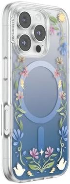 PopSockets iPhone 16 Pro Phone Case with MagSafe, Wireless Charging Compatible, Disney - Boho Wildflowers Blue
