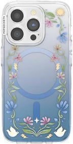 PopSockets iPhone 15 Pro Phone Case with MagSafe, Wireless Charging Compatible, Disney - Boho Wildflowers Blue
