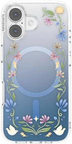 PopSockets iPhone 17 Phone Case with MagSafe, Wireless Charging Compatible, Disney - Boho Wildflowers Blue