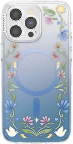 PopSockets iPhone 15 Pro Max Phone Case with MagSafe, Wireless Charging Compatible, Disney - Boho Wildflowers Blue