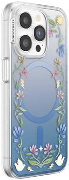 PopSockets iPhone 15 Pro Phone Case with MagSafe, Wireless Charging Compatible, Disney - Boho Wildflowers Blue
