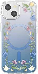 PopSockets iPhone 15 Phone Case with MagSafe, Wireless Charging Compatible, Disney - Boho Wildflowers Blue