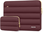 MOSISO 13.3 inch Laptop Case, 13-13.3 inch Puffy Laptop Sleeve Compatible with MacBook Air 13 13.6 M4 M3 M2 M1/Pro 13/Pro 14, HP Dell ASUS Lenovo,Polyester Horizontal Bag with Small Case, Wine Red